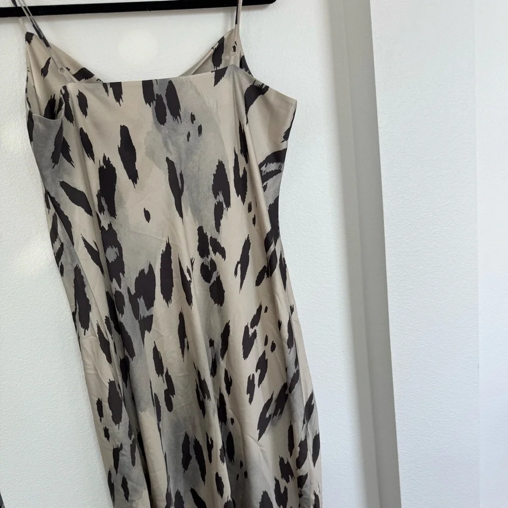 Express Tan Midi Dress with Cowl Neck and Cap Sleeves